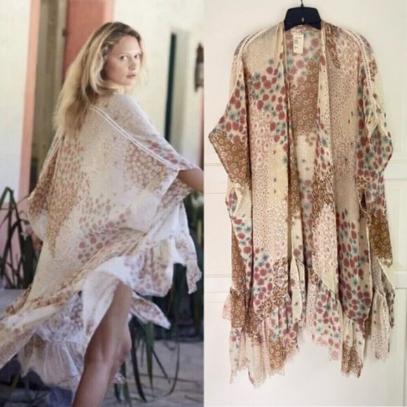 Free People Sweet Emotion Floral Ruffle Kimono One Size 26806 - Picture 2 of 10
